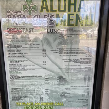 Papa Ole's - Menu as of 11.15.2025 - Hawaiian Near Me - Hauula, Hawaii