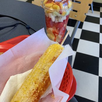 Fresh And Natural Mexican Eatery - Elote and a Gaspacho (what we just call a Mexican fruit cup). ¡Que Rico! - Mexican Near Me - Eugene, Oregon Fresh And Natural Mexican Eatery - Elote and a Gaspacho (what we just call a Mexican fruit cup). ¡Que Rico! - Mexican Near Me - Eugene, Oregon
