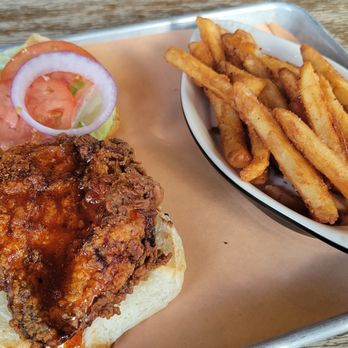 Booneshine Brewing - Hot Honey Chicken w/fries - Breweries Near Me - Boone, North Carolina Booneshine Brewing - Hot Honey Chicken w/fries - Breweries Near Me - Boone, North Carolina