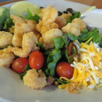 Blackbeard's On The Beach - Delicious popcorn shrimp salad w/house made bleu cheese dressing on the side! - Seafood Near Me - Corpus Christi, Texas