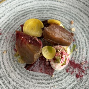 The Kitchen Restaurant - Starter: beetroot atop creamed goats cheese & candied walnuts - Seafood Near Me - Inverness, HLD