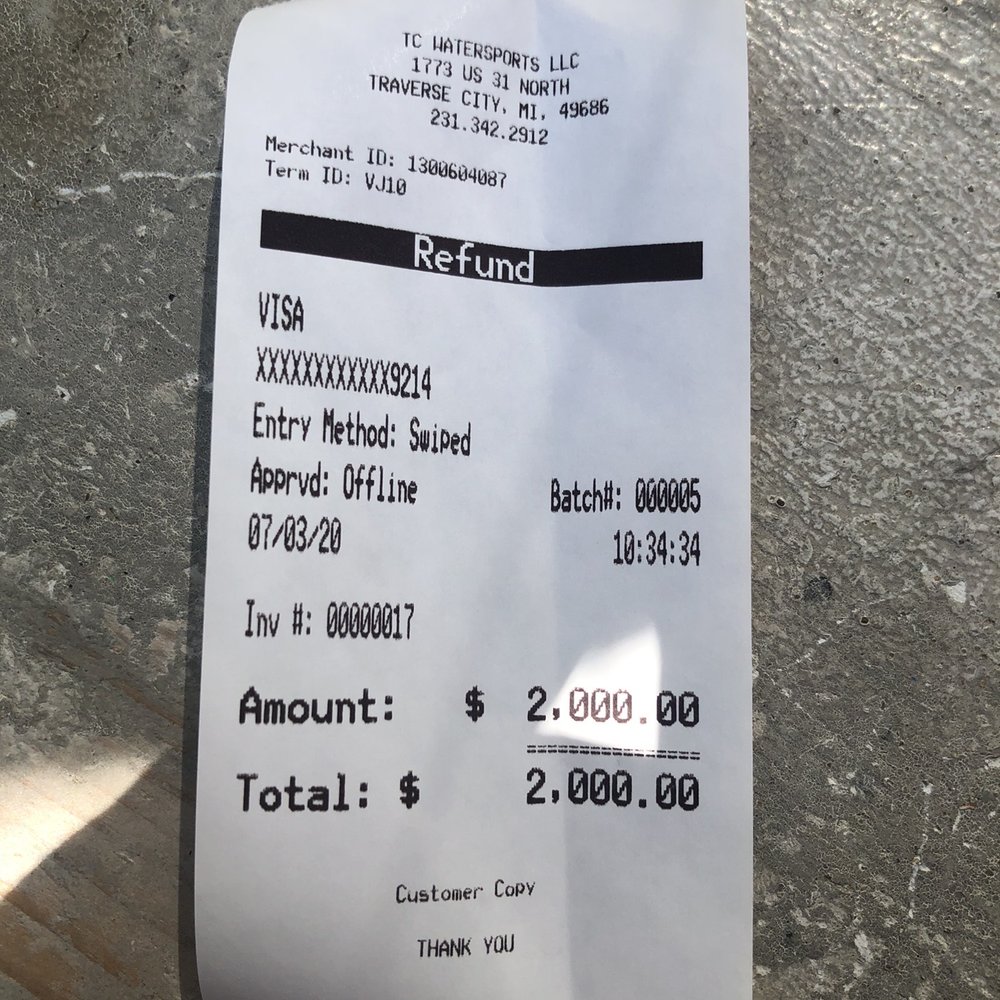 Refund of 2000 dollars for two jet skis rented... Refund of 2000 dollars for two jet skis rented...