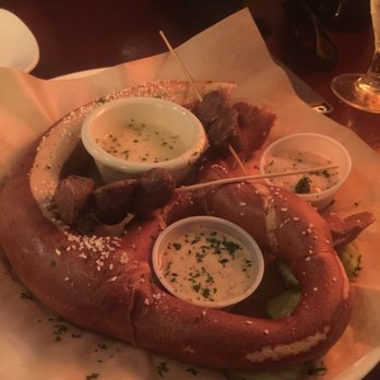 Gordon Biersch - Pretzel and fondue sauces with sausage links - New American Near Me - Myrtle Beach, South Carolina Gordon Biersch - Pretzel and fondue sauces with sausage links - New American Near Me - Myrtle Beach, South Carolina