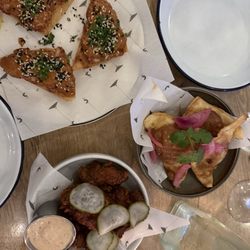 The Parasol & Swing - Prawn spicy toastie Fried chicken Fried wonton