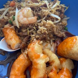 Spicy house rice and sweet n sour chicken
