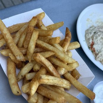 Garlic Crush - Seasoned Fries.   Nothing to rave about here.    Tasty with their taziki sauce. - Lebanese Near Me - Redmond, Washington