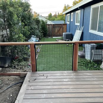 Wave Decks - New redwood gate with very thick, sturdy cattle panel that Dave customized and welded. - Decks & Railing Near Me - Citrus Heights, California