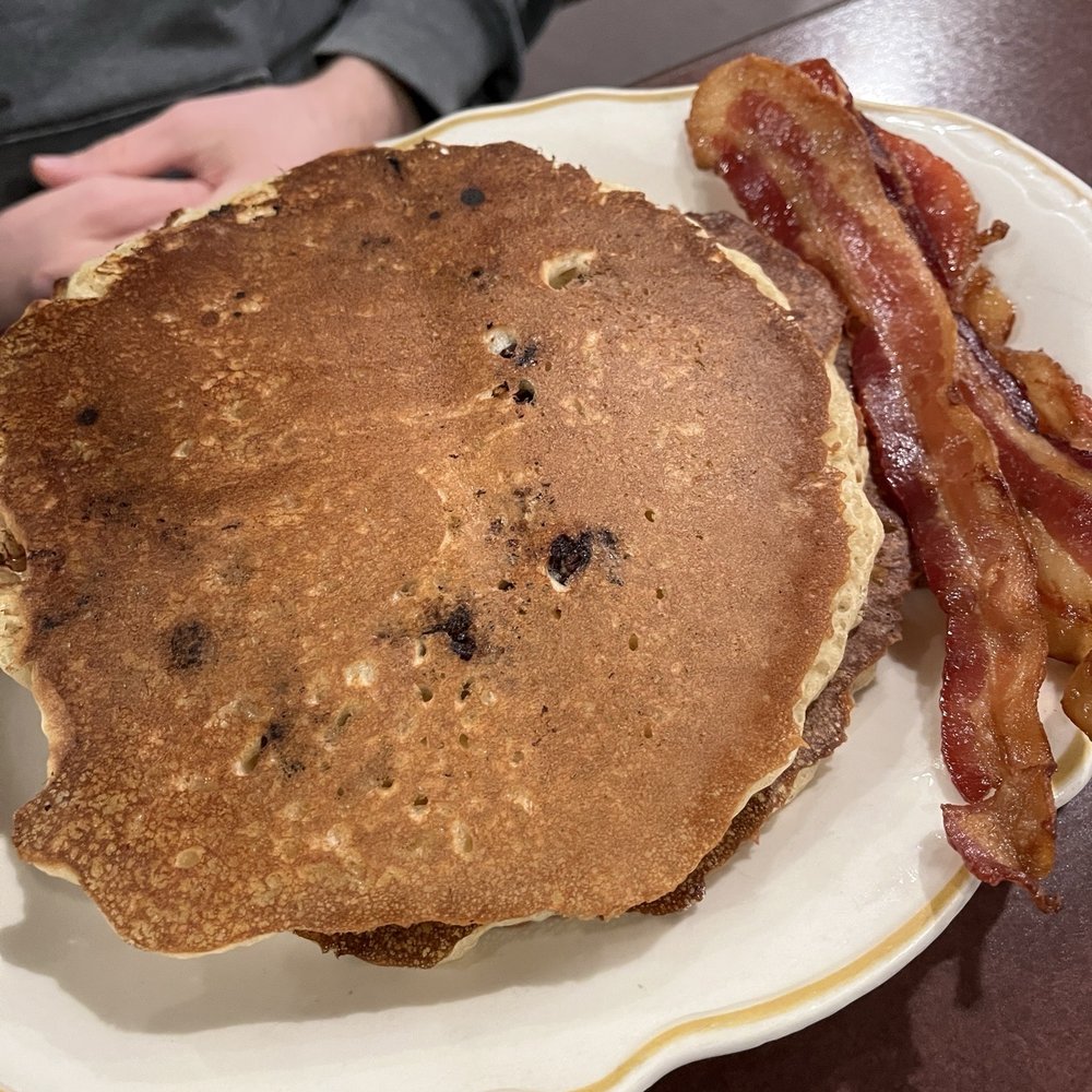 McLean Family Restaurant - Chocolate chip pancakes + bacon - Greek Near Me - McLean, Virginia