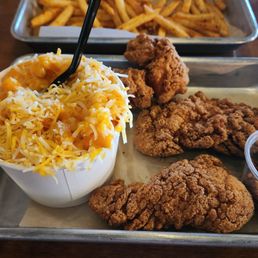 chicken strips and mac n cheese, not edible. chicken strips and mac n cheese, not edible.