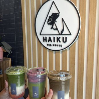 Haiku Teahouse - Guava Matcha Latte, Matcha Blueberry Cream Top (16oz), Guava Hojicha Latte - Bubble Tea Near Me - San Jose, California