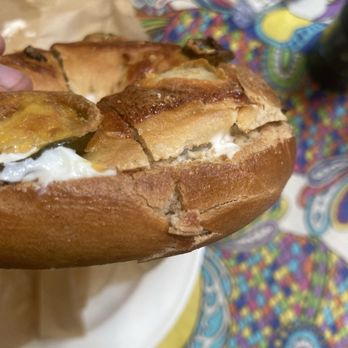 The Posh Bagel - Jalapeño cheddar bagel with very sparse cream cheese - Bagels Near Me - Castro Valley, California