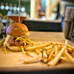 Lot Six Brewing - Chicken sandwich and fries