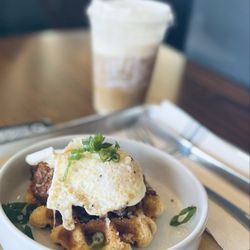 Stone Creek Coffee - Cornbread chili egg waffle