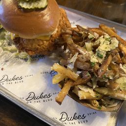Crispy buttermilk chicken + parmesan truffle fries = perfection on a tray Crispy buttermilk chicken + parmesan truffle fries = perfection on a tray