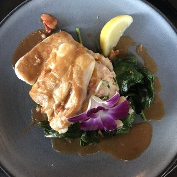 The Black Marlin - Fresh Chilean Sea Bass (grilled with a bit of sea salt) over Maine Lobster Risotto and Sautéed Spinach. - Seafood Near Me - Tustin, California