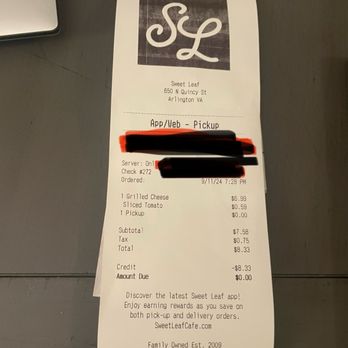 Sweet Leaf - My receipt that shows I ordered tomato - despite the rude young lady saying it wasn't on the receipt, nor was it her fault. - Salad Near Me - Arlington, Virginia Sweet Leaf - My receipt that shows I ordered tomato - despite the rude young lady saying it wasn't on the receipt, nor was it her fault. - Salad Near Me - Arlington, Virginia