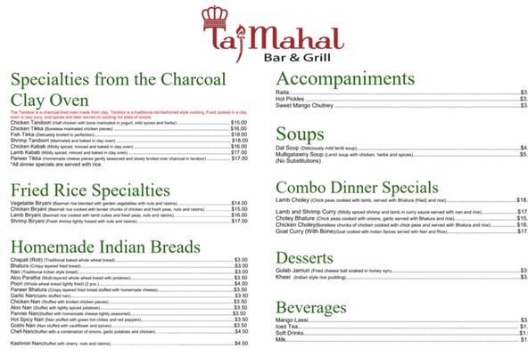 Menu photo 7 Taj Mahal Bar & Grill Covington, KY