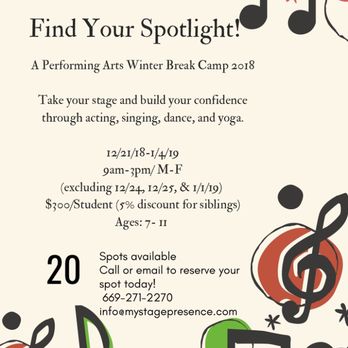 Stage Presence - Yay for winter break camp! - Musical Instruments & Teachers Near Me - San Jose, California Stage Presence - Yay for winter break camp! - Musical Instruments & Teachers Near Me - San Jose, California