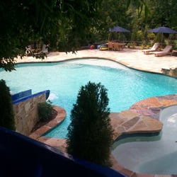 Pool with slide and spa