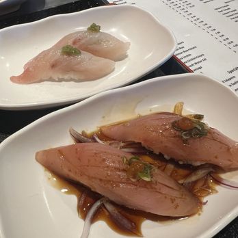 Mika Sushi - Albacore and kanpachi(?) nigiri - Sushi Bars Near Me - Camarillo, California Mika Sushi - Albacore and kanpachi(?) nigiri - Sushi Bars Near Me - Camarillo, California