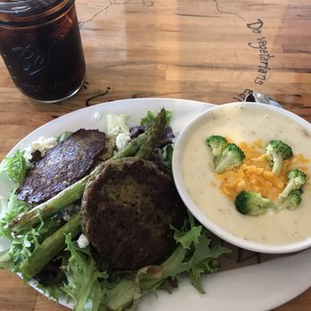 Five Loaves Cafe - Zucchini fritters (half portion) with potato broccoli cheddar soup - Sandwiches Near Me - Summerville, South Carolina Five Loaves Cafe - Zucchini fritters (half portion) with potato broccoli cheddar soup - Sandwiches Near Me - Summerville, South Carolina