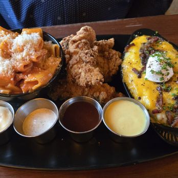 Tap 42 - Kendall - Tenders, fully loaded mashed potatoes and cheesy pasta in vodka sauce - New American Near Me - Miami, Florida Tap 42 - Kendall - Tenders, fully loaded mashed potatoes and cheesy pasta in vodka sauce - New American Near Me - Miami, Florida