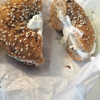 Pavement Coffeehouse - Multigrain bagel with garlic & chive cream cheese - Coffee & Tea Near Me - Boston, Massachusetts