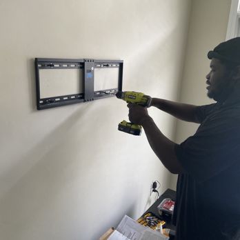 B & J Handy Services - Wireless TV Mounting on a fixed mount in progress - Lighting Fixtures & Equipment Near Me