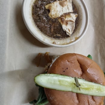 Fork & Fig - Green chile burger with mushroom soup of the day - Burgers Near Me - Albuquerque, New Mexico Fork & Fig - Green chile burger with mushroom soup of the day - Burgers Near Me - Albuquerque, New Mexico