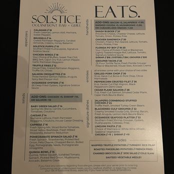 Solstice Oceanfront Bar + Grill - Menu - Salad Near Me - Panama City, Florida