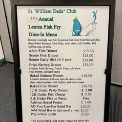 St Williams Catholic Church - Dine in menu