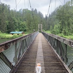 Tolt-MacDonald Park & Campground - Crossing the suspension bridge in the rain