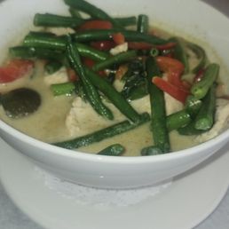 Fresh n green curry with chicken. Veggie delight (the plate across the table) Fresh n green curry with chicken. Veggie delight (the plate across the table)