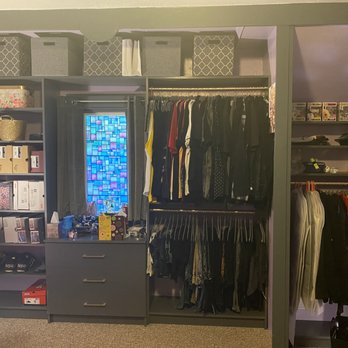 Cabinet Systems - Far right side had to accommodate slanted celing. Used all space around window and above window. - Cabinetry Near Me - Spokane Valley, Washington Cabinet Systems - Far right side had to accommodate slanted celing. Used all space around window and above window. - Cabinetry Near Me - Spokane Valley, Washington