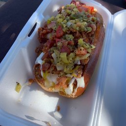 Louisiana Hot Link with Chicago relish, bacon, Mayo,ketchup & mustard Louisiana Hot Link with Chicago relish, bacon, Mayo,ketchup & mustard