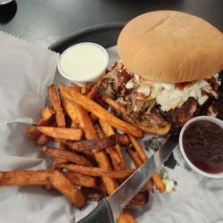 Razorback Ribs - Chopped Brisket Sandwich.