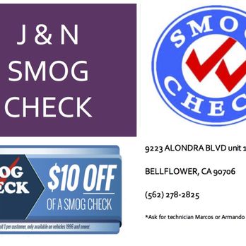 J&N Smog Check - J&N Smog Check $10 off when you mention Yelp. - Smog Check Stations Near Me - Bellflower, California J&N Smog Check - J&N Smog Check $10 off when you mention Yelp. - Smog Check Stations Near Me - Bellflower, California