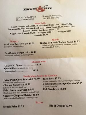 Menu photo 2 Rockin A Cafe Beaumont, TX Menu photo 2 Rockin A Cafe Beaumont, TX