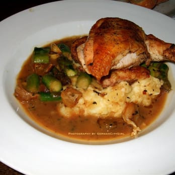 Betty - Chicken au jus with roasted garlic, mash + asparagus. - New American Near Me - Seattle, Washington