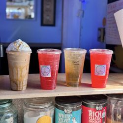 Sky Espresso - Carmel frap, dragon fruit Red Bull, coconut Red Bull, strawberry lotus