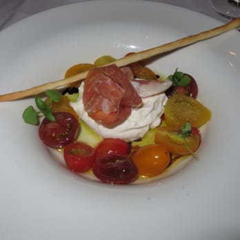 Sorellina - RW BURRATA soft curd mozzarella, Ward's farm heirloom tomatoes, La Quercia prosciutto, grissini 8/2013 - Italian Near Me - Boston, Massachusetts