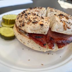 Bloomin' Bagels - Pork Roll Egg and Cheese on an Everything Bagel