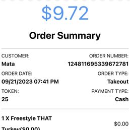 Receipt for lackluster turkey burger Receipt for lackluster turkey burger