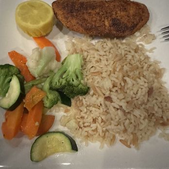 Mr. V's Bar and Grill - Blackened Halibut, rice pilaf and seasonal veggies - American Near Me - La Mirada, California