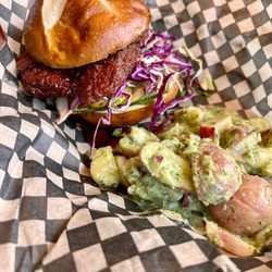 Ferment Brewing Company - Chicken sandwich (really good). Potato salad (would probably pass on this side next time)