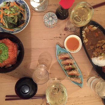Harajuku Kitchen - Gyoza, aubergine Katsu, salmon don and seaweed salad - Japanese Near Me - Edinburgh, MLN
