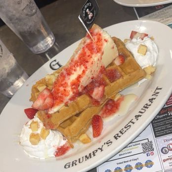 Grumpy's Restaurant - Strawberry Cheesecake Waffle - Breakfast & Brunch Near Me - Middleburg, Florida Grumpy's Restaurant - Strawberry Cheesecake Waffle - Breakfast & Brunch Near Me - Middleburg, Florida
