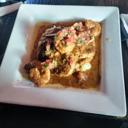 Chipotle Chicken and Shrimp with garlic mashed potatoes