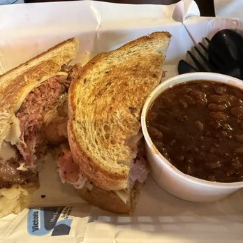 Dalie's Smokehouse - Ultimate Reuben with Pit Baked Beans - Barbeque Near Me - Valley Park, Missouri Dalie's Smokehouse - Ultimate Reuben with Pit Baked Beans - Barbeque Near Me - Valley Park, Missouri