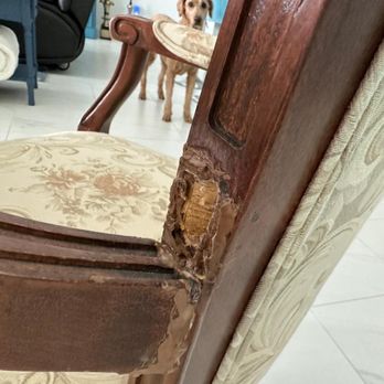 Smart Choice Repair Center - this is the other chair, broken on both sides, with the glue from the botched previous repair attempt - Furniture Repair Near Me - Boca Raton, Florida Smart Choice Repair Center - this is the other chair, broken on both sides, with the glue from the botched previous repair attempt - Furniture Repair Near Me - Boca Raton, Florida